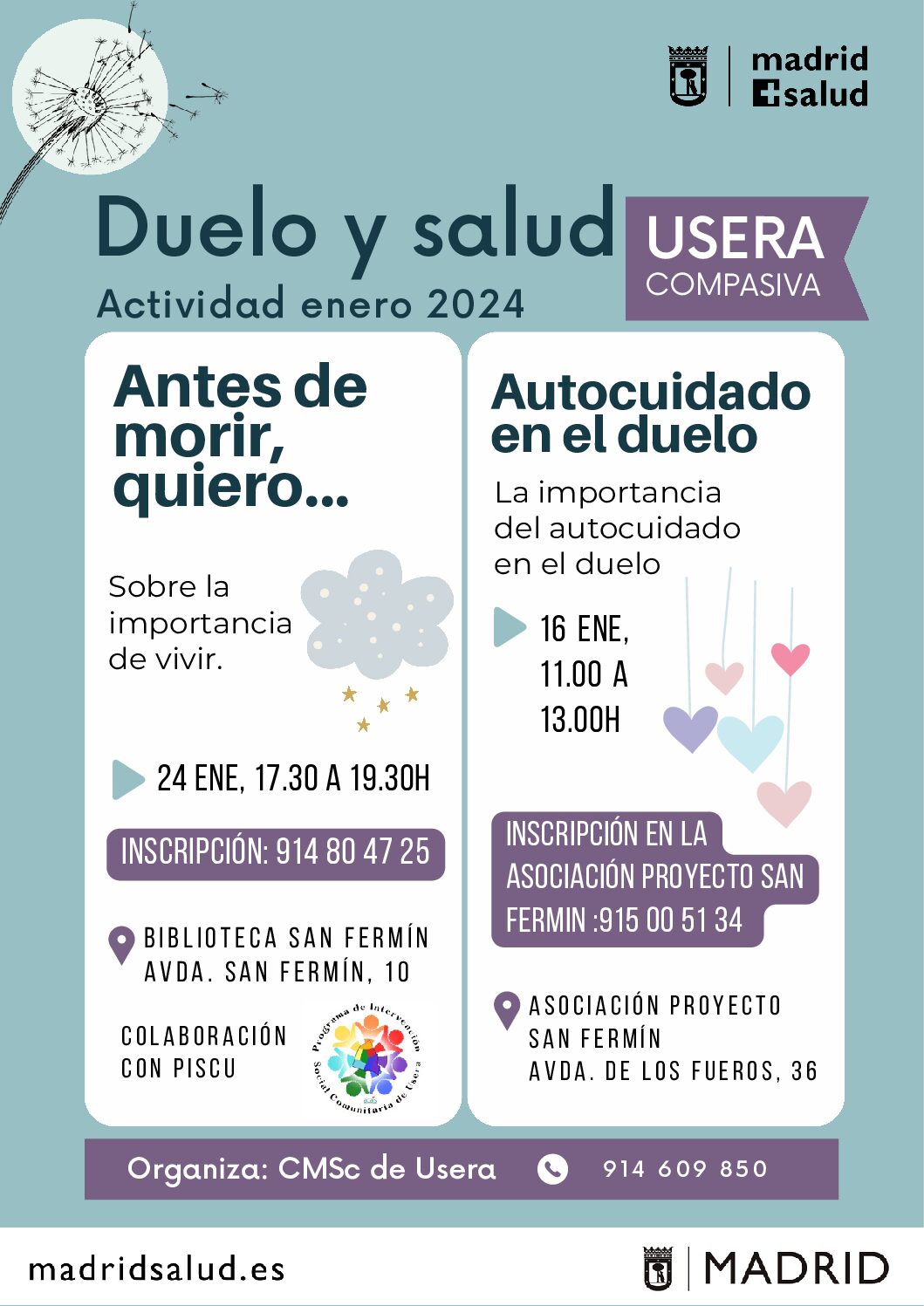 Programación Enero 2024 duelo y salud Usera Compasiva
