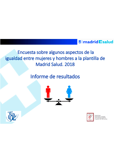 Encuesta sobre algunos aspectos de la igualdad entre mujeres y hombres a la plantilla de Madrid Salud. 2018. Informe de resultados.