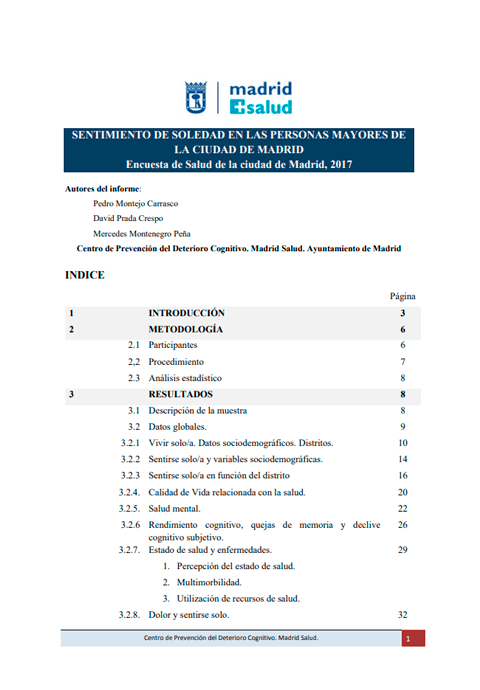 Sentimiento de soledad en las personas mayores de la ciudad de Madrid