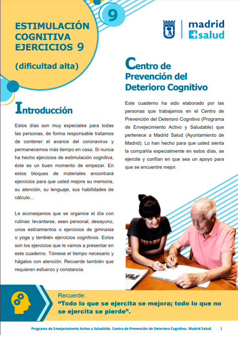 Cuaderno de ejercicios de estimulación cognitiva 9. Dificultad alta