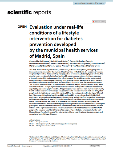 Evaluación en condiciones reales de una intervención de estilo de vida para la prevención de la diabetes desarrollada por los servicios municipales de salud de Madrid